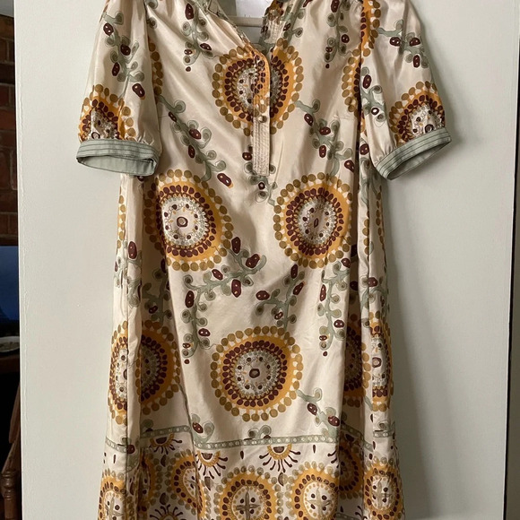 Hanii Y 100% Silk Mini Dress Abstract Floral Short Puff Sleeve Size 40 - Picture 2 of 15